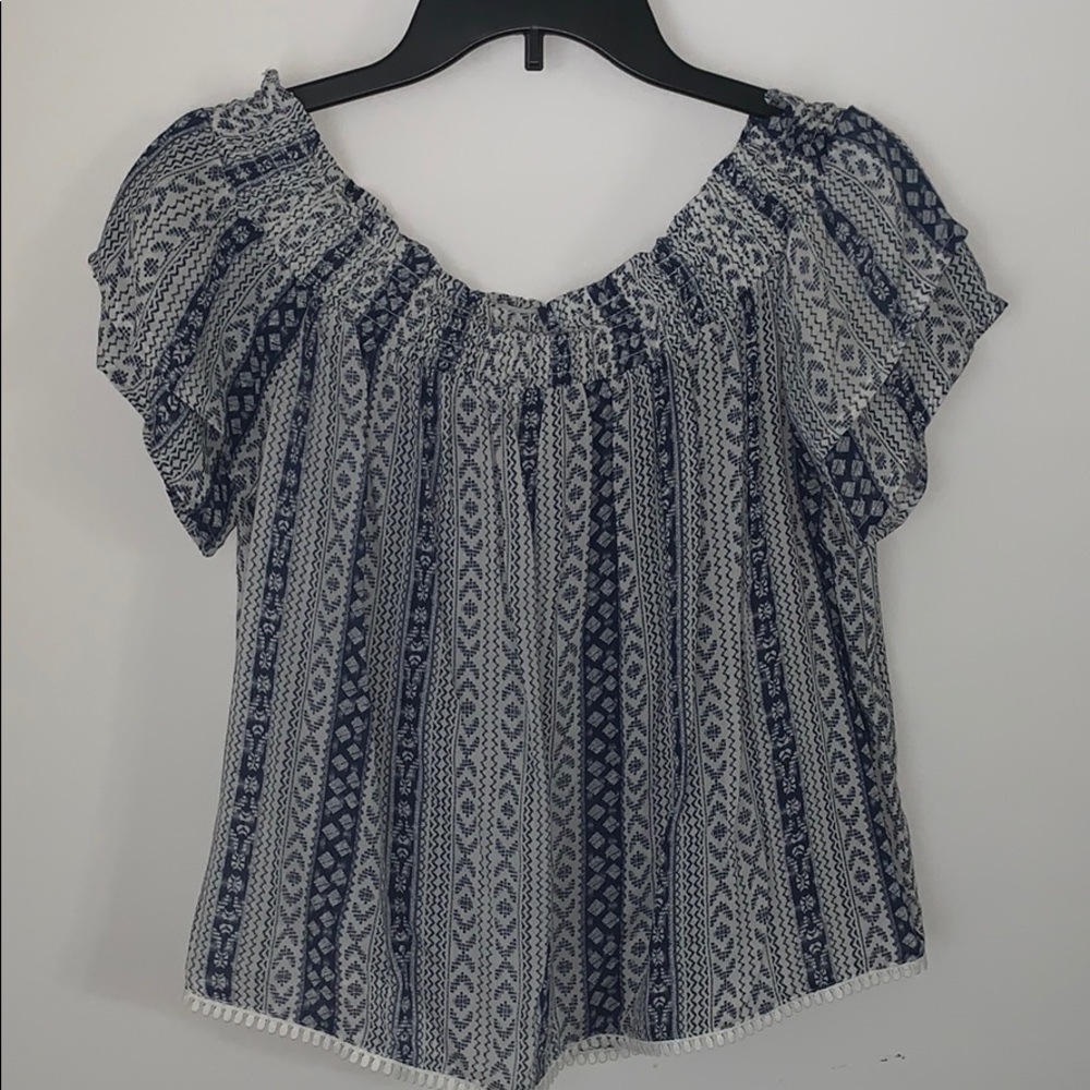 Blue and white off the shoulder top